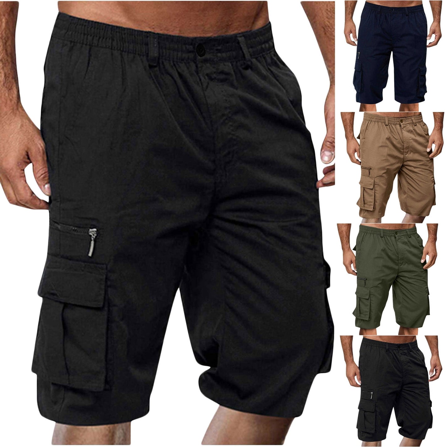 AXXD Basketball Shorts Men Summer Men Shorts With Zipper Pocket Cargo Solid Button Elastic Waist Shoort Clearance