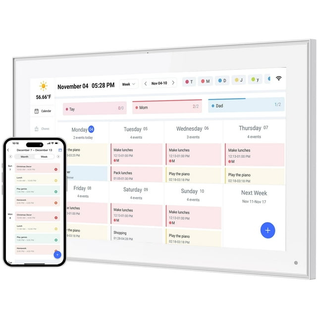 15.6 Inch Digital Calendar, Smart Digital Calendar Planner & Chore Chart, IPS FHD 1920x1080 Touchscreen Display for Family Schedules, Desk Stand Included, Wall Mountable - Share Photos & Videos