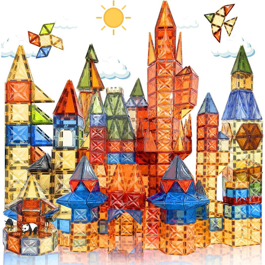 100 Piece Set Magnetic Tiles, 3D Building Blocks Toy, Construction Playboards for Ages 3+, Rivets-Fastened, Educational, Recreational, Conventional, Natural Color