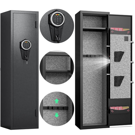 2 Gun Safe for Guns and Pistols, Quick Access Gun Cabinet with Silent Mode and Alarm System, Gun Safes with Removable Shelf and Adjustable Gun Slots
